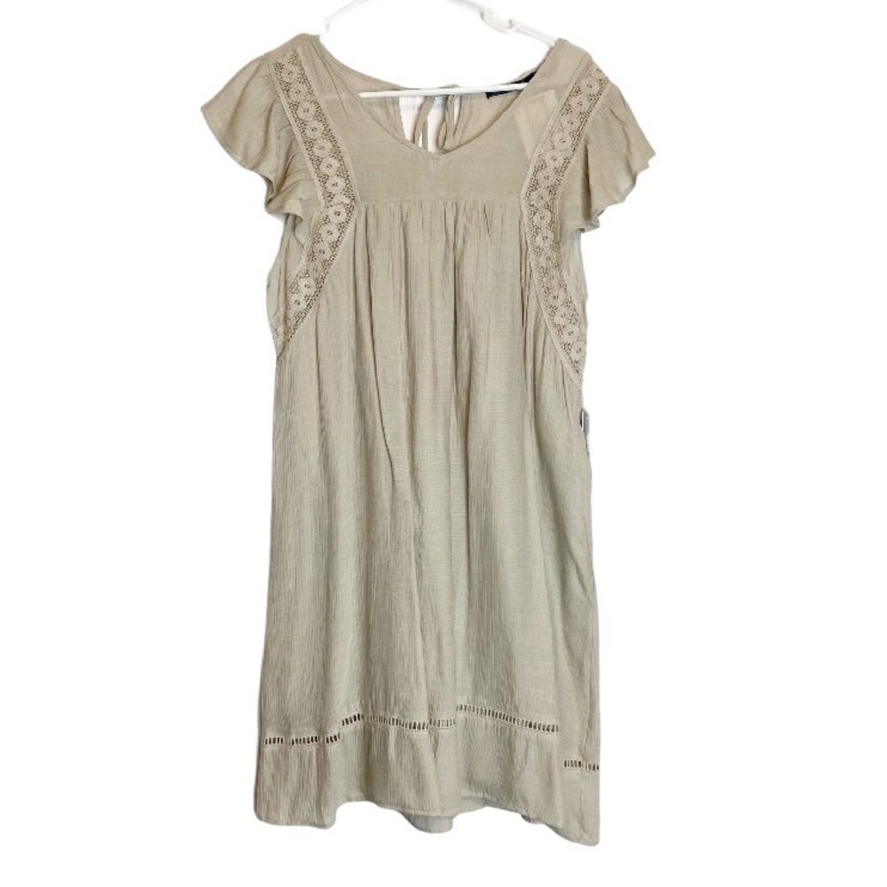 NWOT Doe & Rae Taupe Flutter Sleeve Shift Dress Med